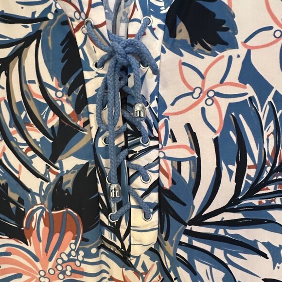 ✨Sandiva Sz L Women's Floral Print Tunic Top With Lace-Up Detail Polyester✨ - Picture 4 of 8